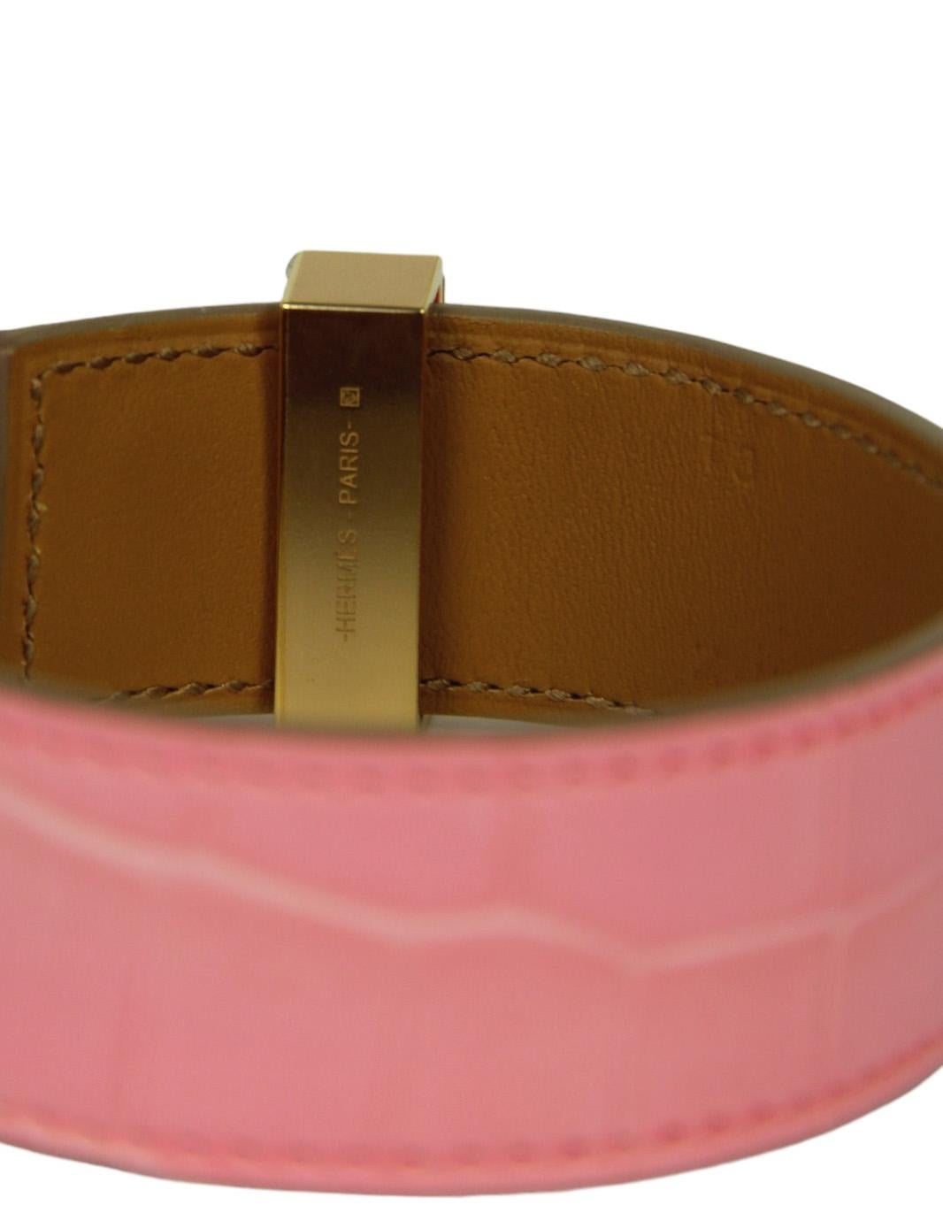 Hermes Light Pink/Rose Gold Crocodile Collier de Chien 24 Bracelet sz T3 For Sale 3