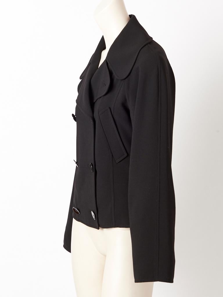 Black Hermès Lightweight Double Breasted Pea Jacket