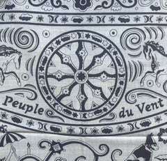 Hermes LIKE NEW Gris Chine Marine Silk Cashmere Peuple Du Vent 140 Scarf Shawl
