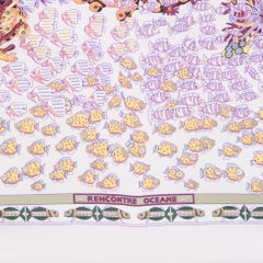 HERMES lilac & grey RENCONTRE OCEANE 90 silk twill Scarf