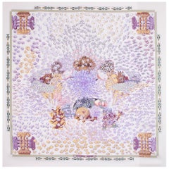 HERMES lilac & grey RENCONTRE OCEANE 90 silk twill Scarf