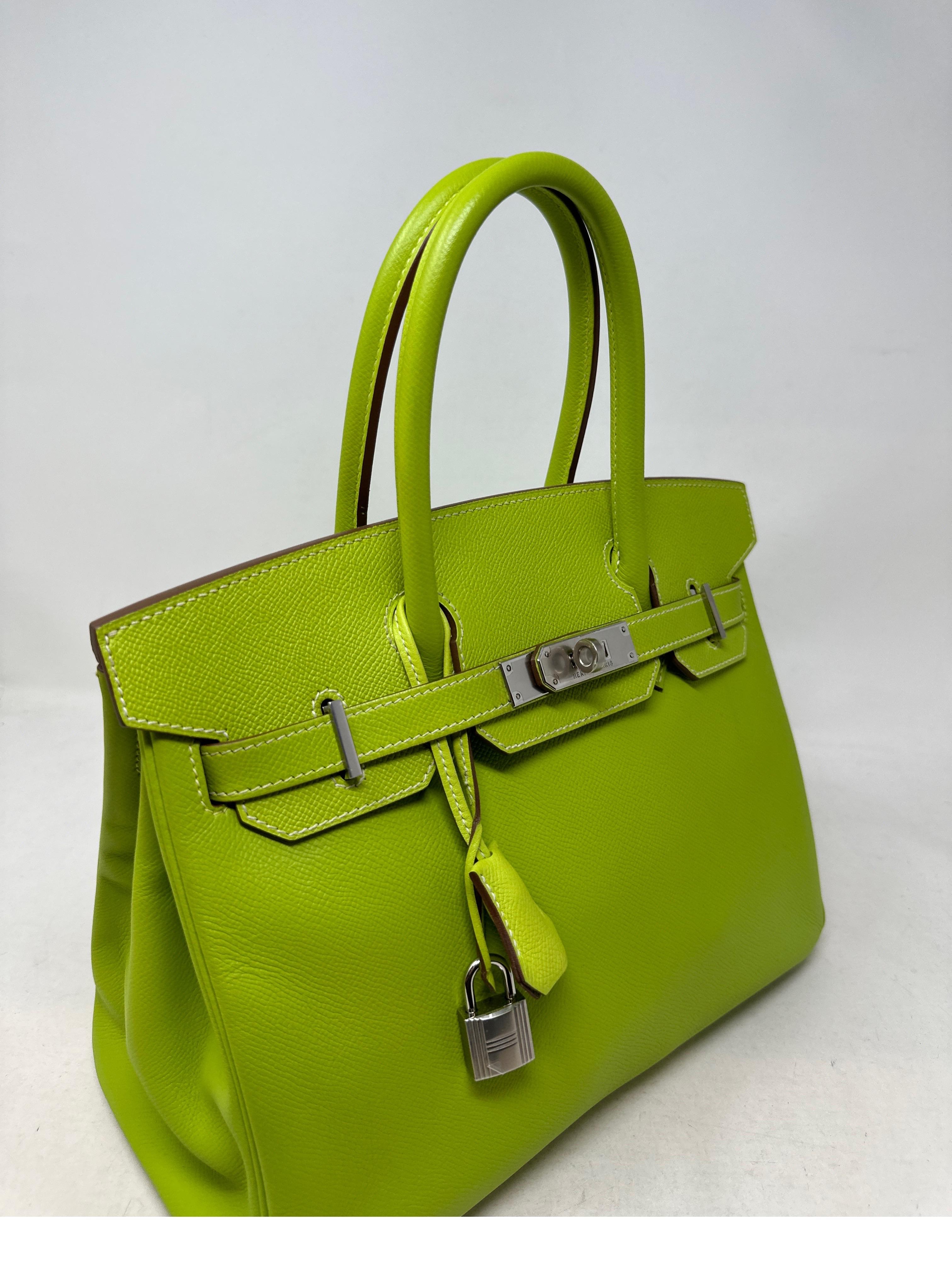 Hermes Lime Birkin 30 Bag  In Excellent Condition For Sale In Athens, GA