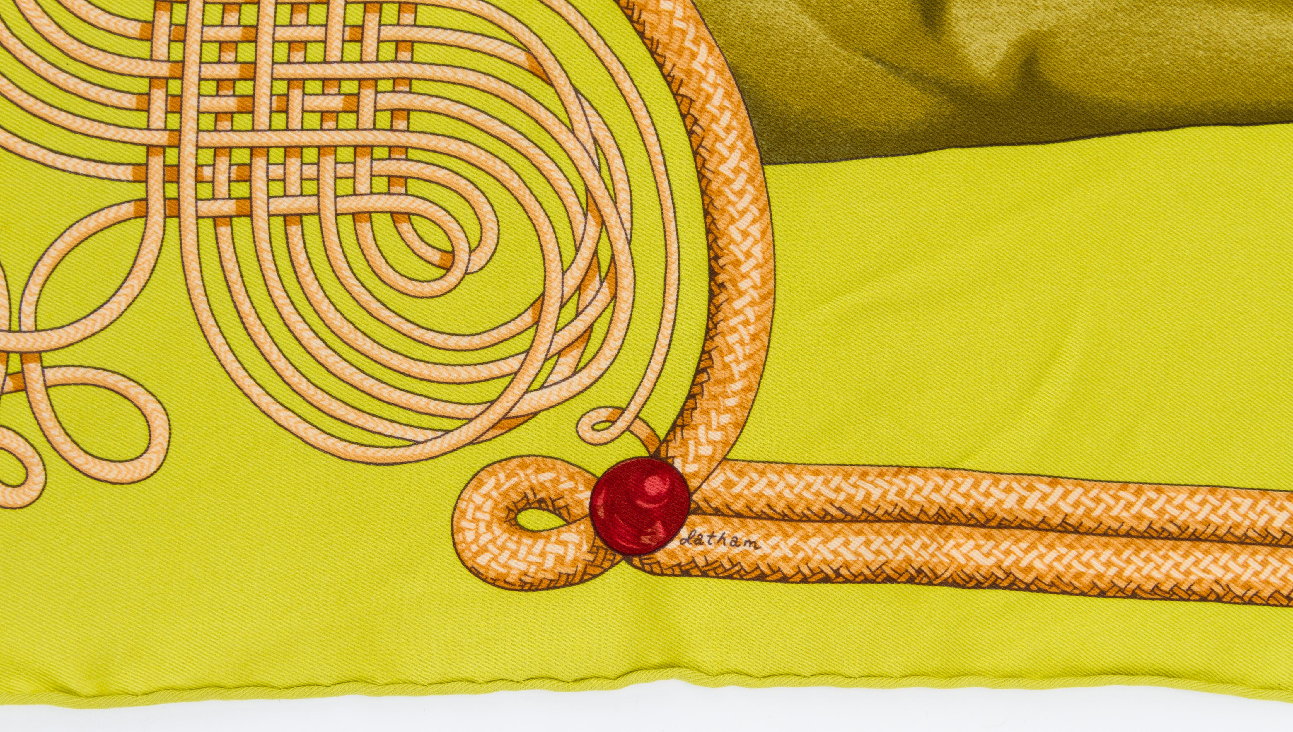 Yellow Hermès Lime Brandebourg Silk Scarf