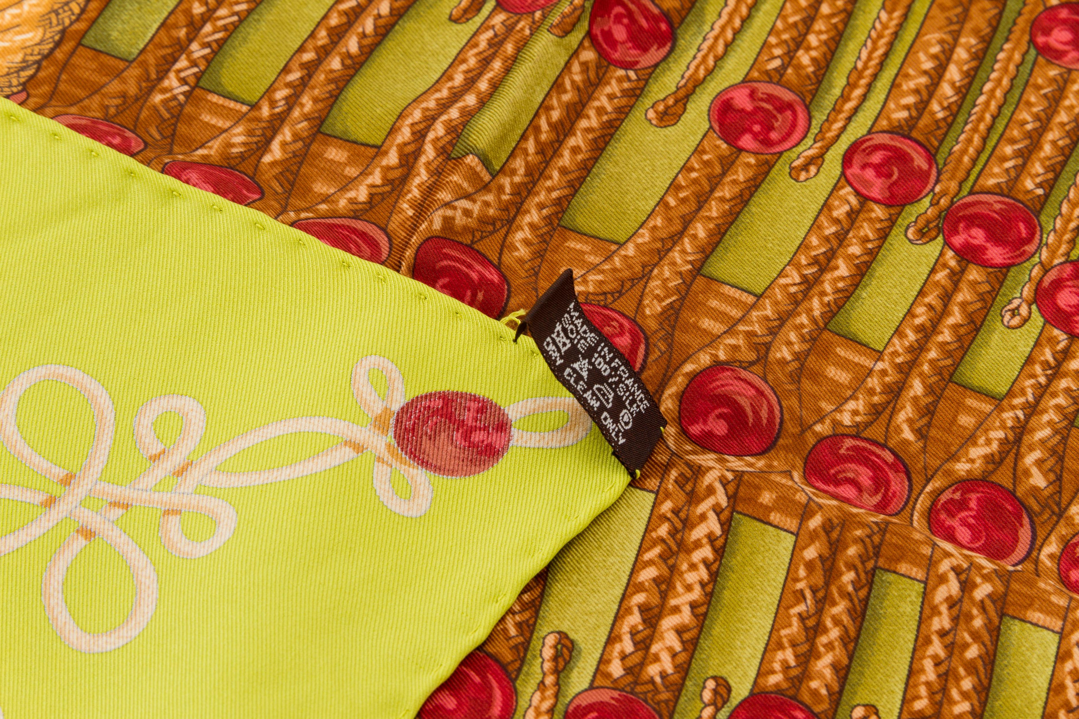 Hermès Lime Brandebourg Silk Scarf In Excellent Condition In West Hollywood, CA