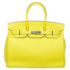 Sac à bandoulière Birkin 35 cm en cuir Epsom couleur citron Hermès