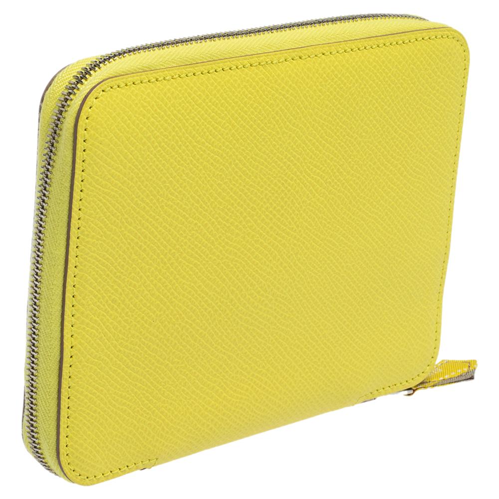 Yellow Hermés Lime Epsom Leather Globe Trotter Zip Agenda Cover