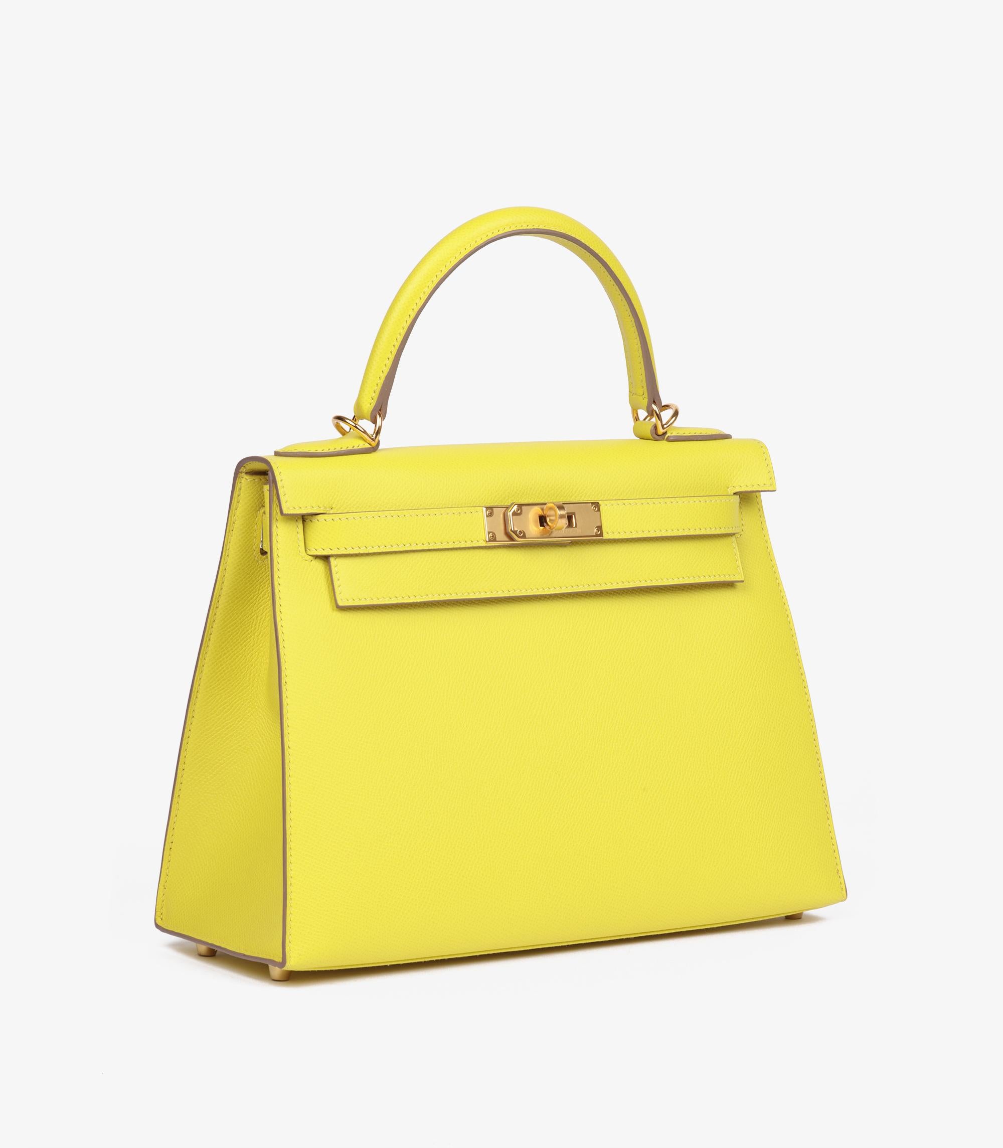 Yellow Hermès Lime Epsom Leather Kelly 28cm Sellier