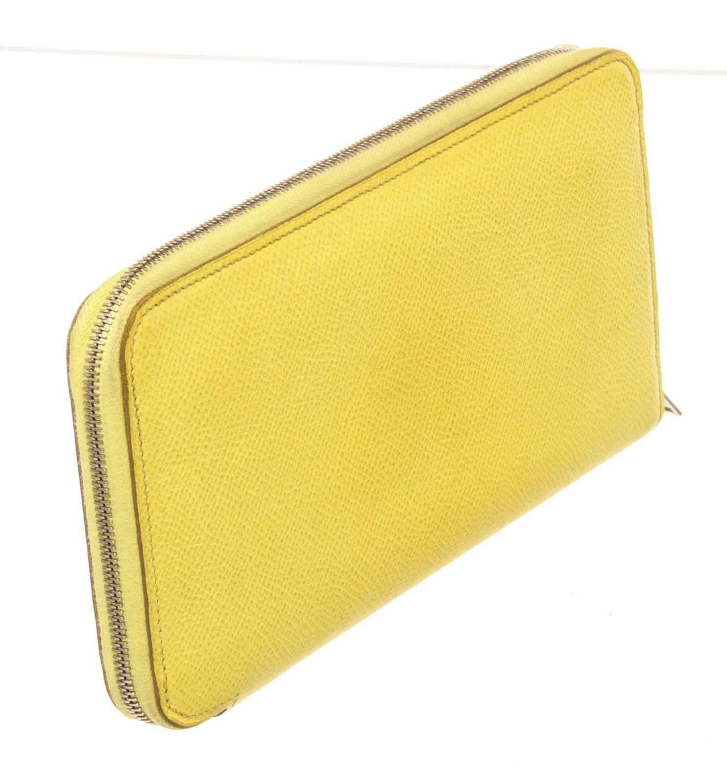 Yellow Hermes Lime Epsom Leather Silk'In Wallet with palladium-plated hardware