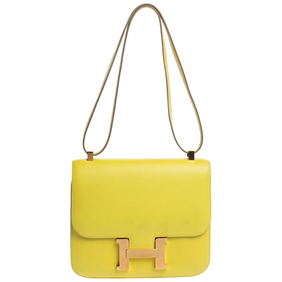 Hermes Lime Evercolor Leather Constance 24 Bag