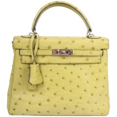 Hermes lime green 25 Ostrich Leather Kelly Bag