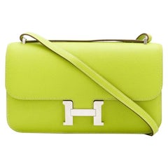 Hermès - Sac Constance Elan en cuir Epsom vert citron