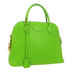 Vintage Hermes Lime Green Leather Carryall Gold Top Handle Satchel Tote Shoulder Bag