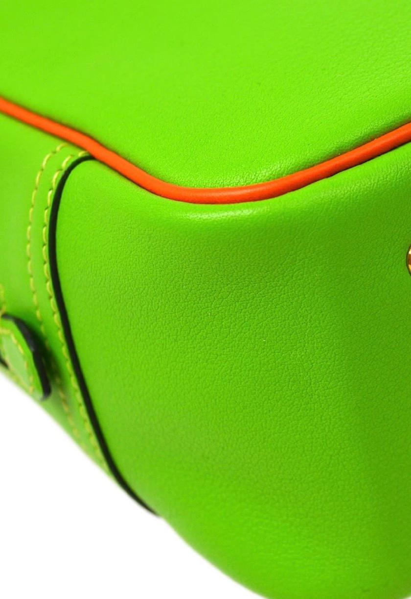 Hermes Lime Green Orange Leather Small Gold Evening Top Handle Satchel Bag 1