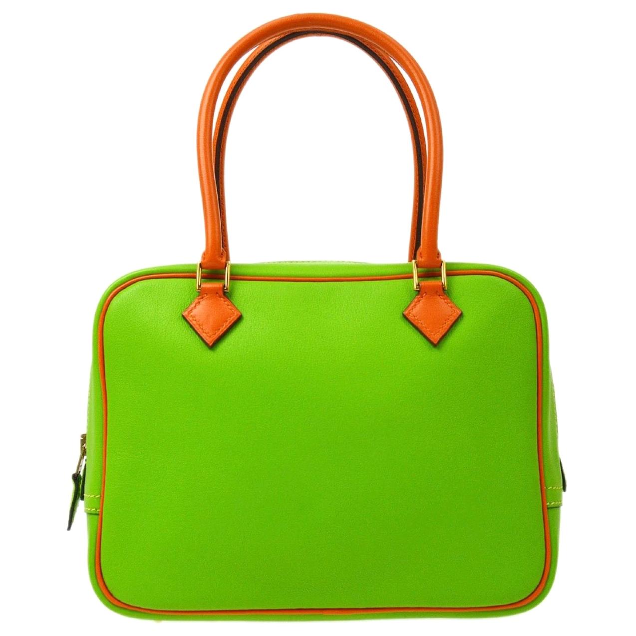 Hermes Lime Green Orange Leather Small Gold Evening Top Handle Satchel Bag