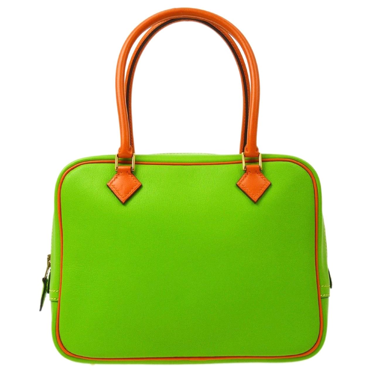 Hermes Lime Green Orange Leather Small Gold Evening Top Handle Satchel