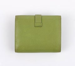 HERMES Lime Green Pebbled Leather "H" Logo Closure Tri-fold Wallet