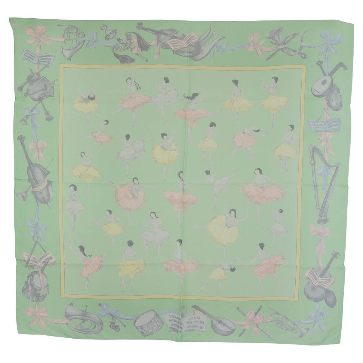 HERMES lime green silk chiffon LA DANSE 90 MOUSSELINE Scarf For Sale