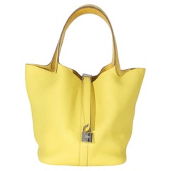 Hermès Lime Mimosa Clemence Niloticus Crocodile Touch Picotin Lock 22 PHW