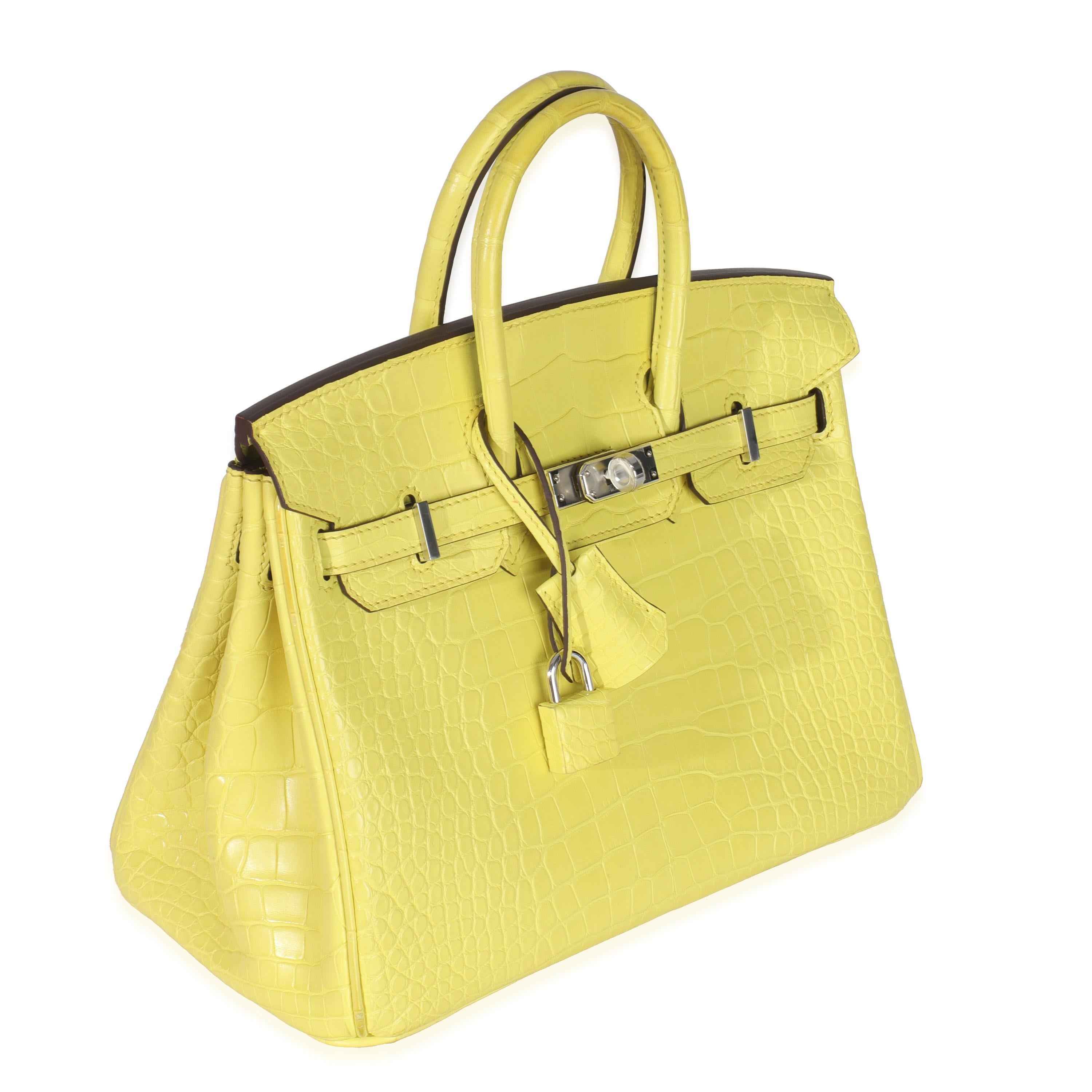 Jaune Hermès Lime Mississippiensis Matte Alligator Birkin 25 PHW en vente