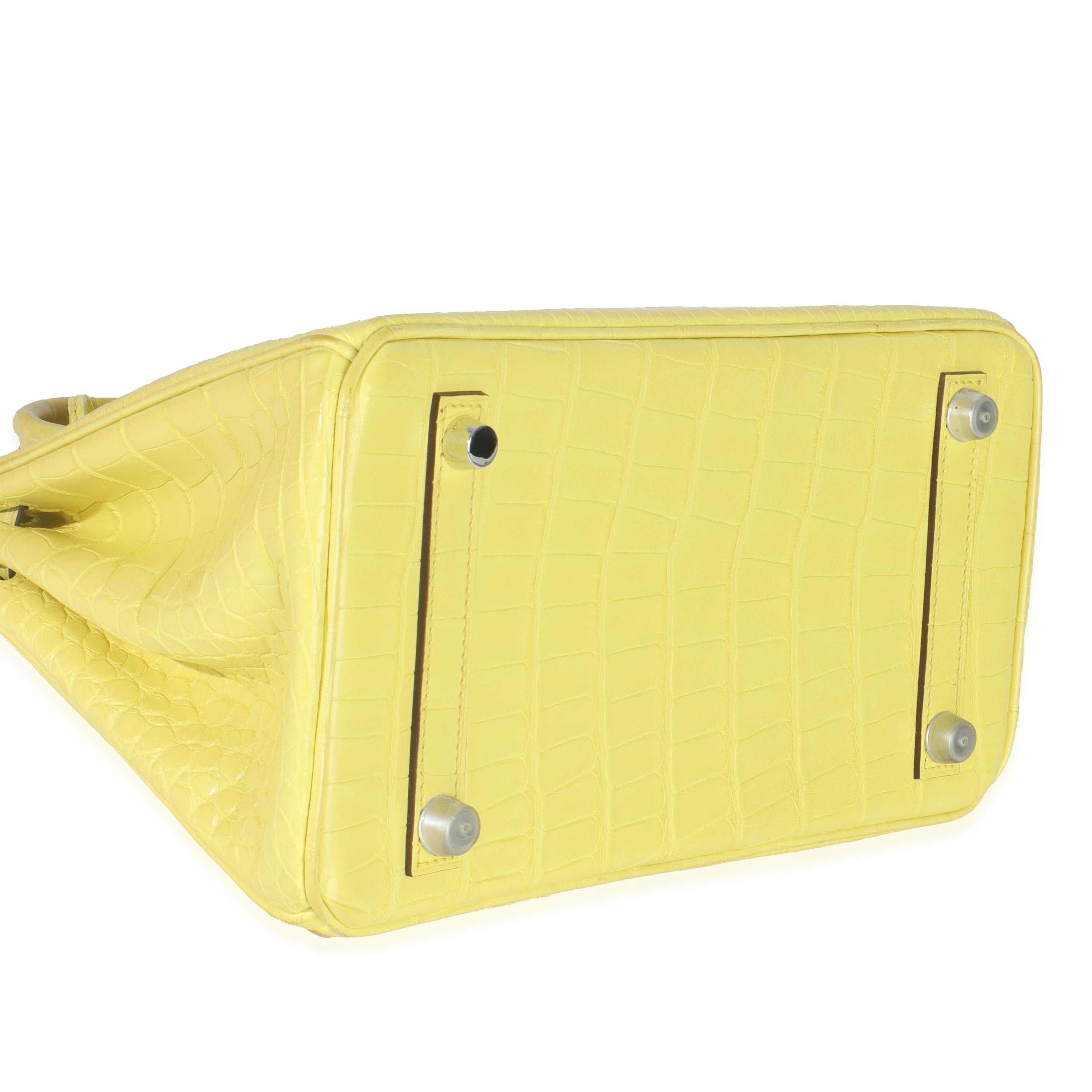 Hermès Lime Mississippiensis Matte Alligator Birkin 25 PHW en vente 2