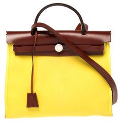 Hermes Lime/Rouge Canvas and Leather Herbag Zip 31 Bag at 1stDibs