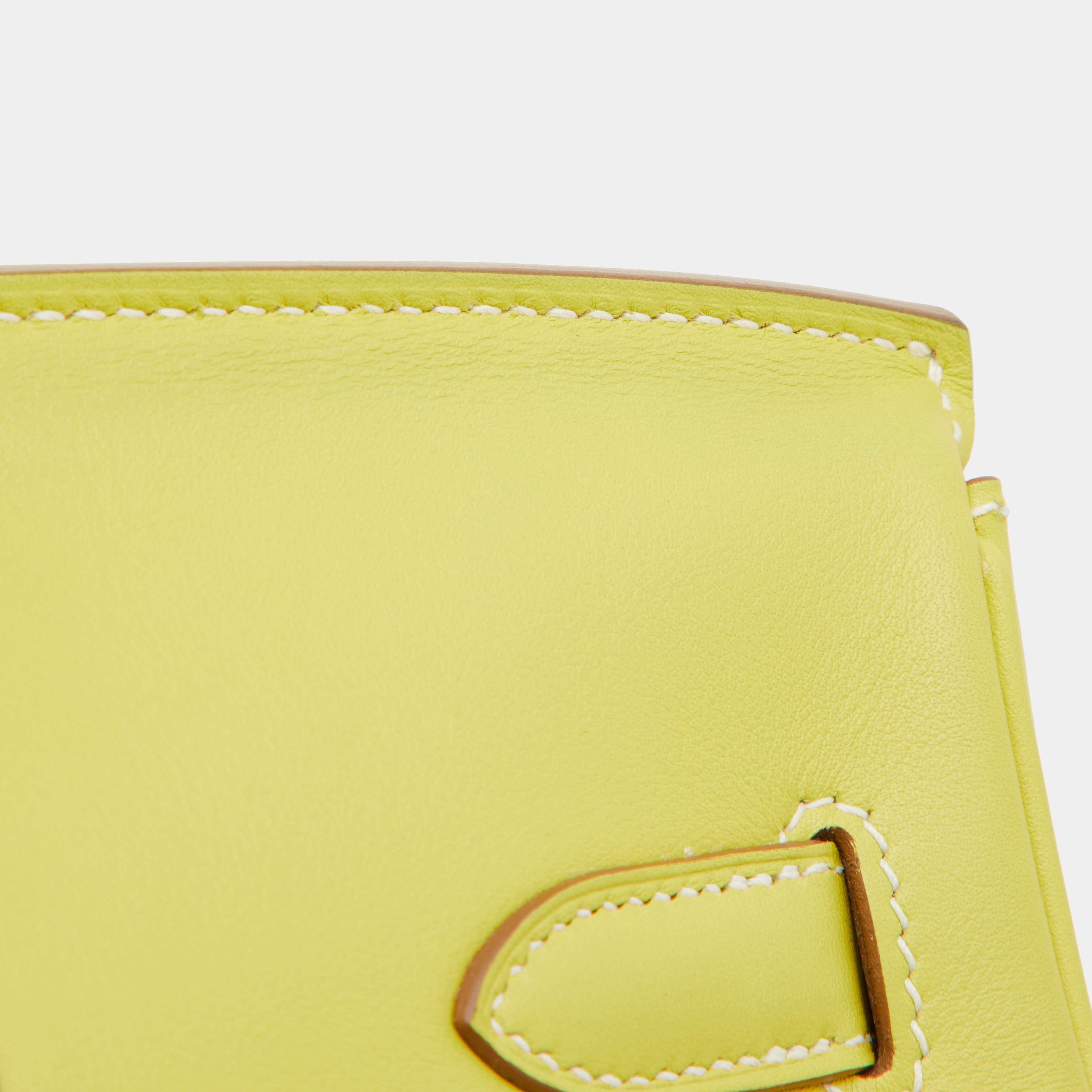 Women's Hermes Lime Swift Leather Palladium Finish Birkin 35 Bag For Sale