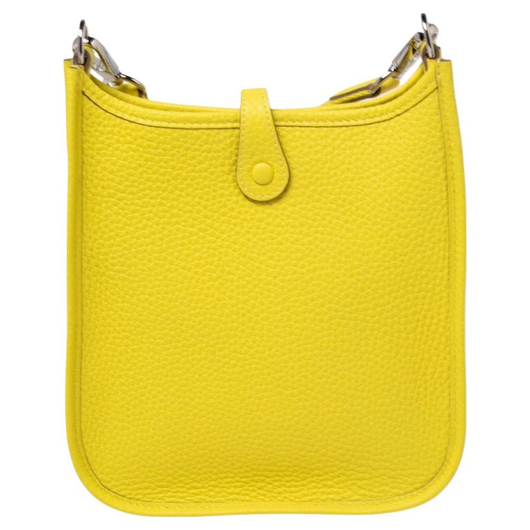 Hermès Mini Evelyne 16 In Lime Taurillon Clemence With Palladium Hardware  in Yellow