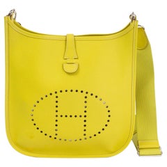 HERMES Lime yellow Epsom leather EVELYNE III 29 PM Crossbody Bag