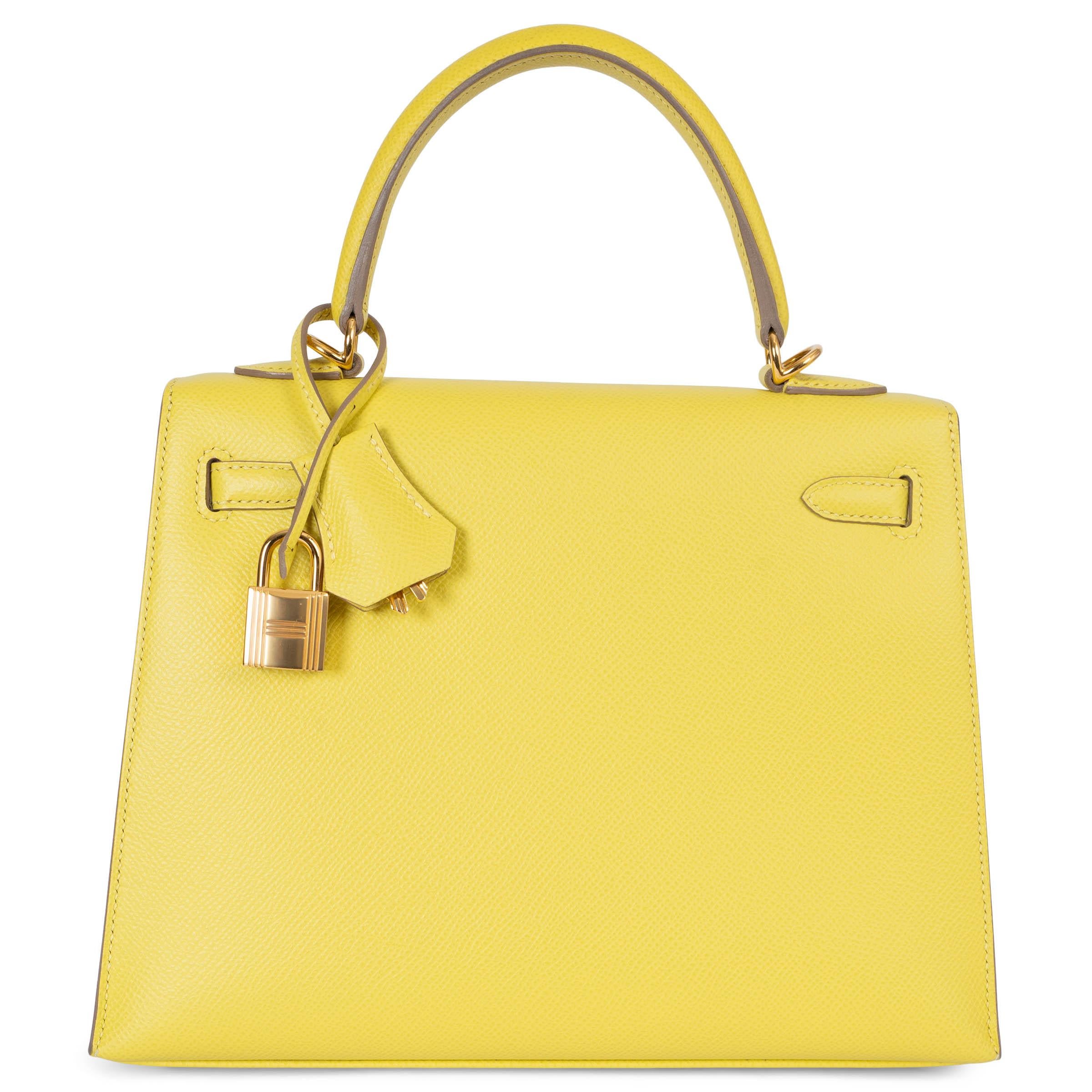 Yellow HERMES Lime yellow Epsom leather KELLY 25 SELLIER Bag Ghw For Sale