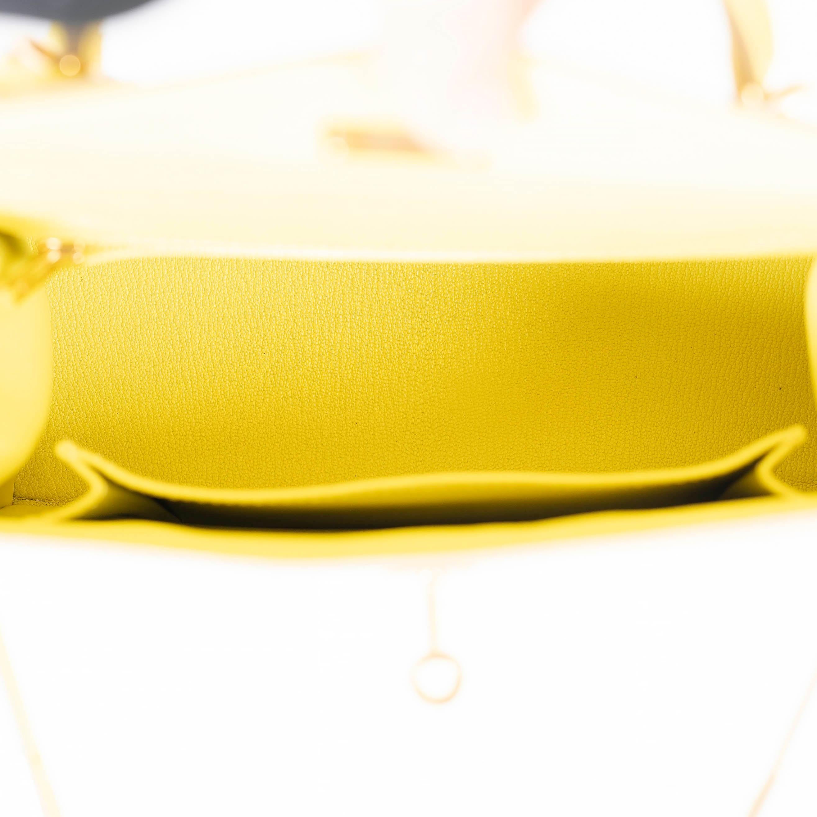HERMES Lime yellow Epsom leather KELLY 25 SELLIER Bag Ghw For Sale 1