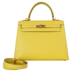HERMES Pelle giallo lime Epsom KELLY 25 SELLIER Borsa Ghw