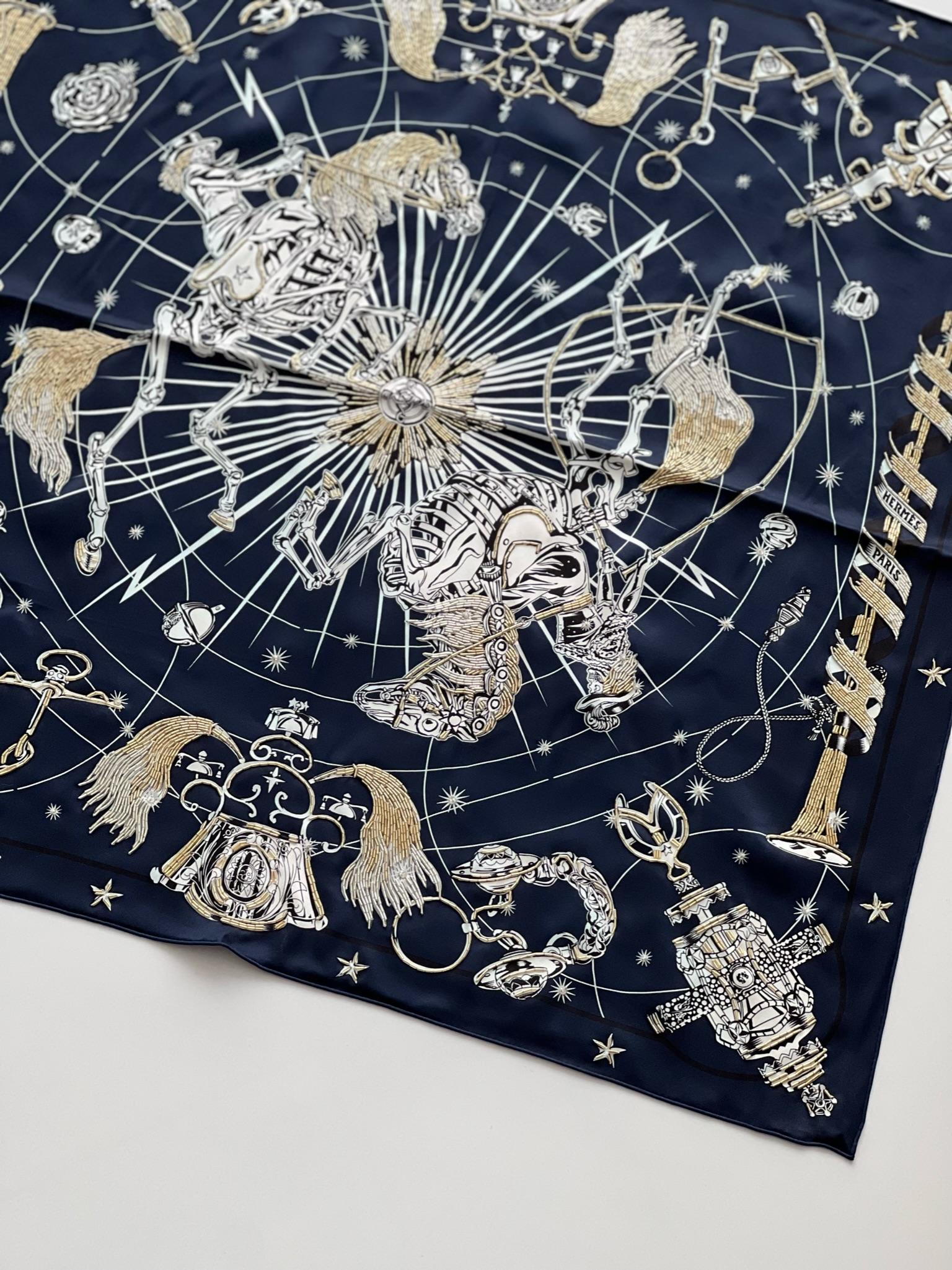 Hermes Limited Chorus Stellarum Embroidered Scarf, 70x70 In New Condition In London, GB