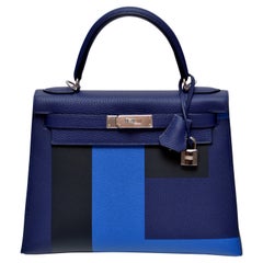 Hermes Limited Edit. Kelly Lettre Sellier 28CM Black Encre/Obscur/Zellige NEW