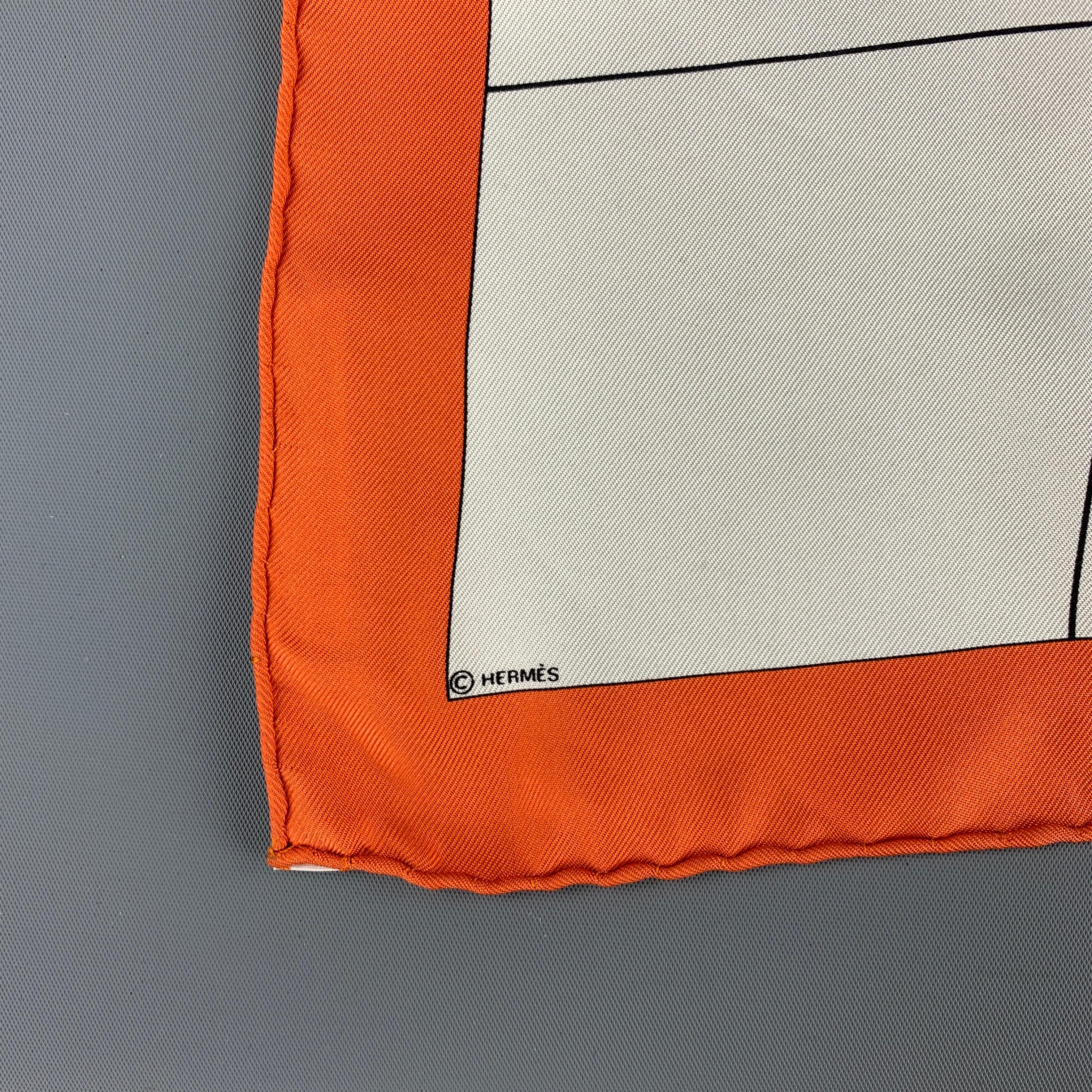 Beige HERMES Limited Edition 2001 White & Orange Silk Scarf