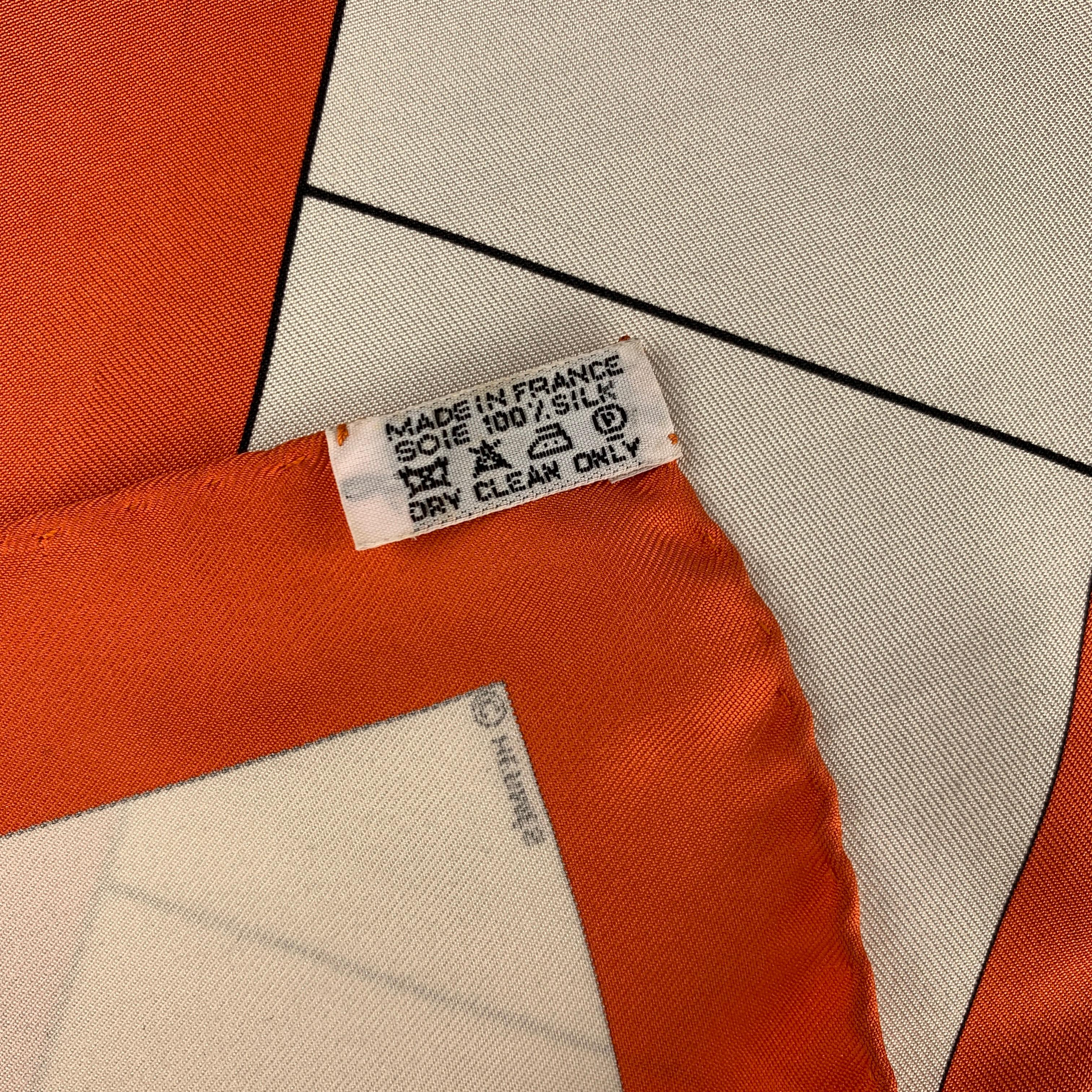 HERMES Limited Edition 2001 White & Orange Silk Scarf In Good Condition In San Francisco, CA