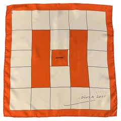 HERMES Limited Edition 2001 White & Orange Silk Scarf