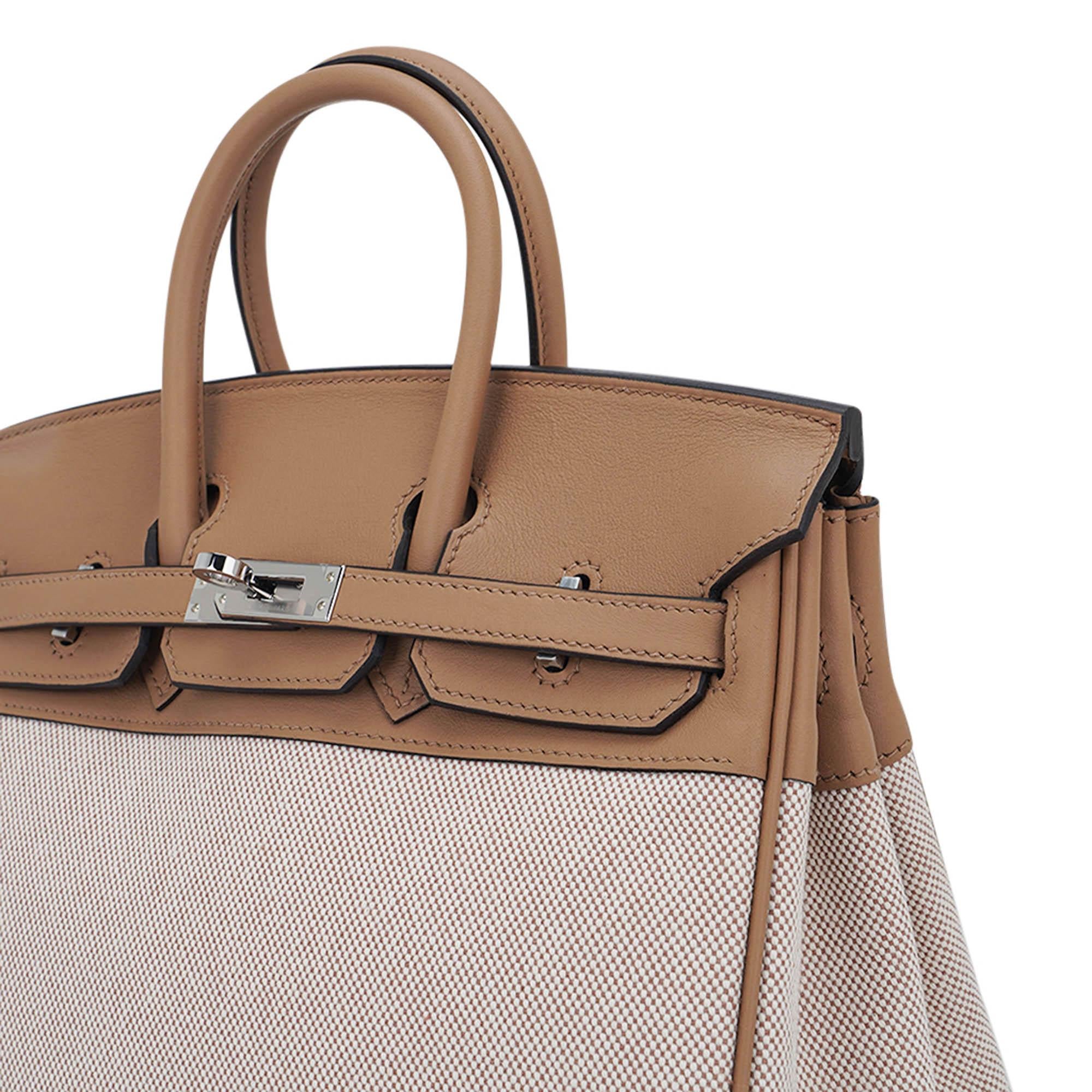 Women's Hermes Limited Edition Birkin 25 Bag Ecru Toile H Chai Swift H Palladium