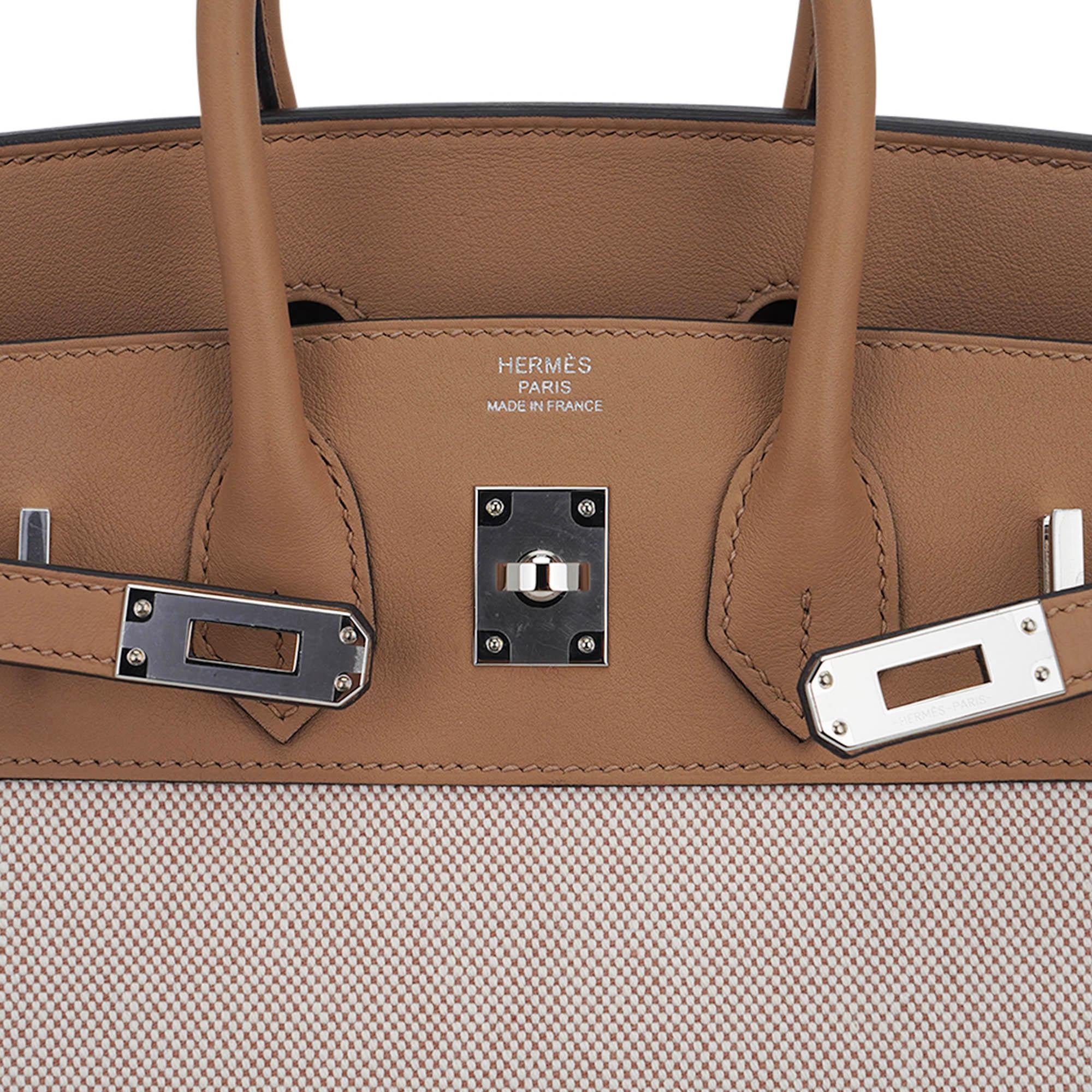 Hermes Limited Edition Birkin 25 Bag Ecru Toile H Chai Swift H Palladium 1