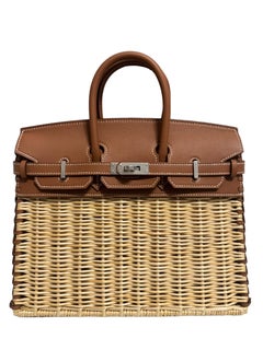 Hermes Limited Edition Birkin 25 Picnic Gold Tan Leather Palladium Hardware RARE