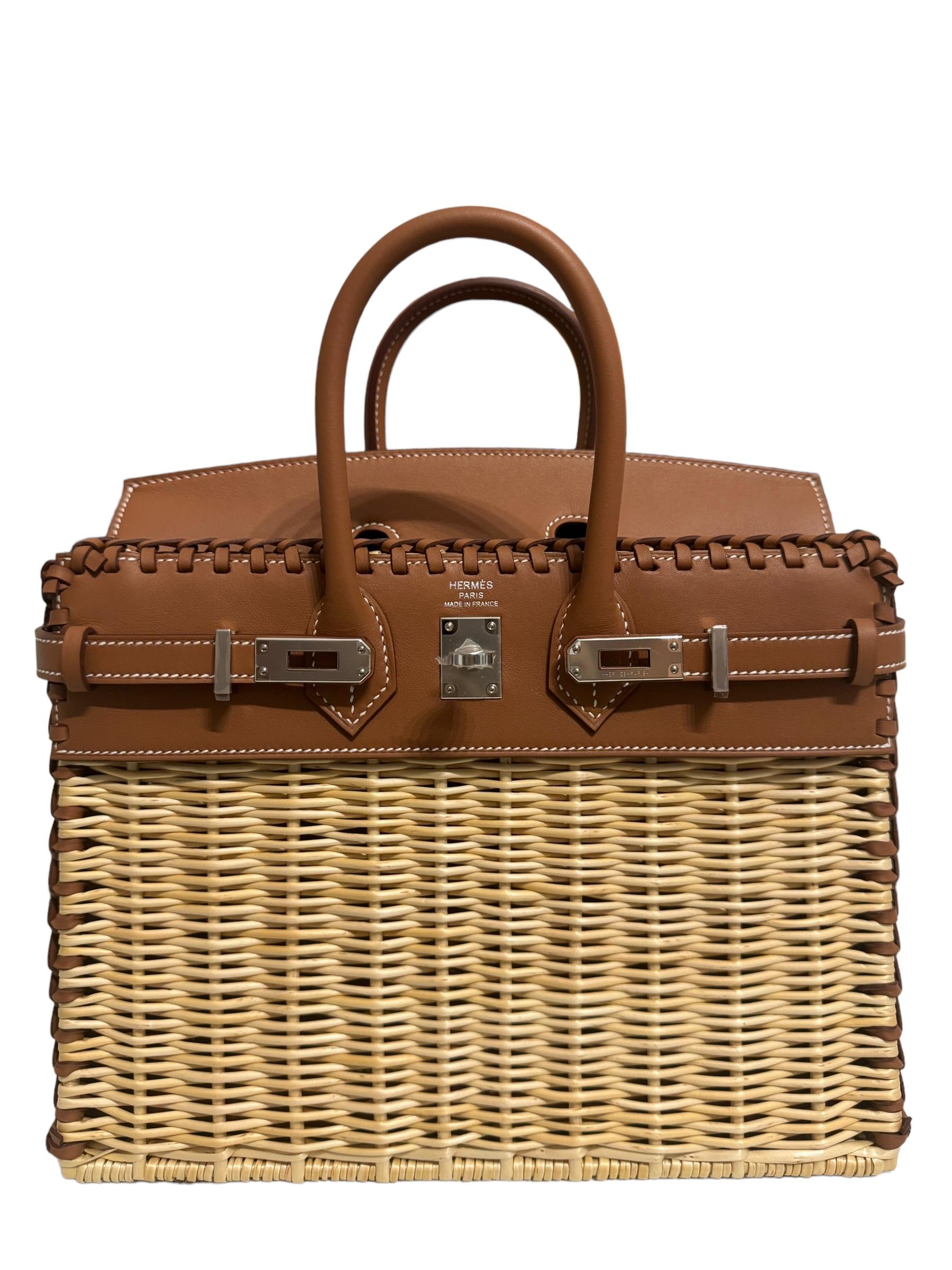 Hermes Limited Edition Birkin 25 Picnic Gold Tan Leather Palladium Hardware RARE In New Condition In Miami, FL