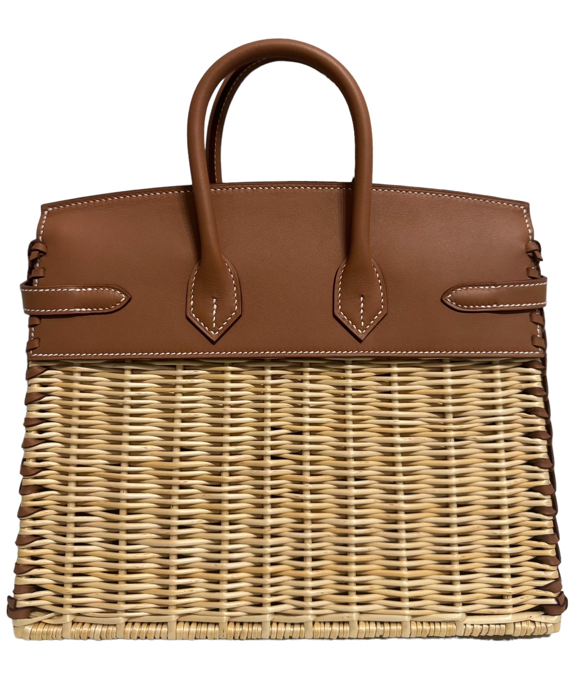 Women's or Men's Hermes Limited Edition Birkin 25 Picnic Gold Tan Leather Palladium Hardware RARE