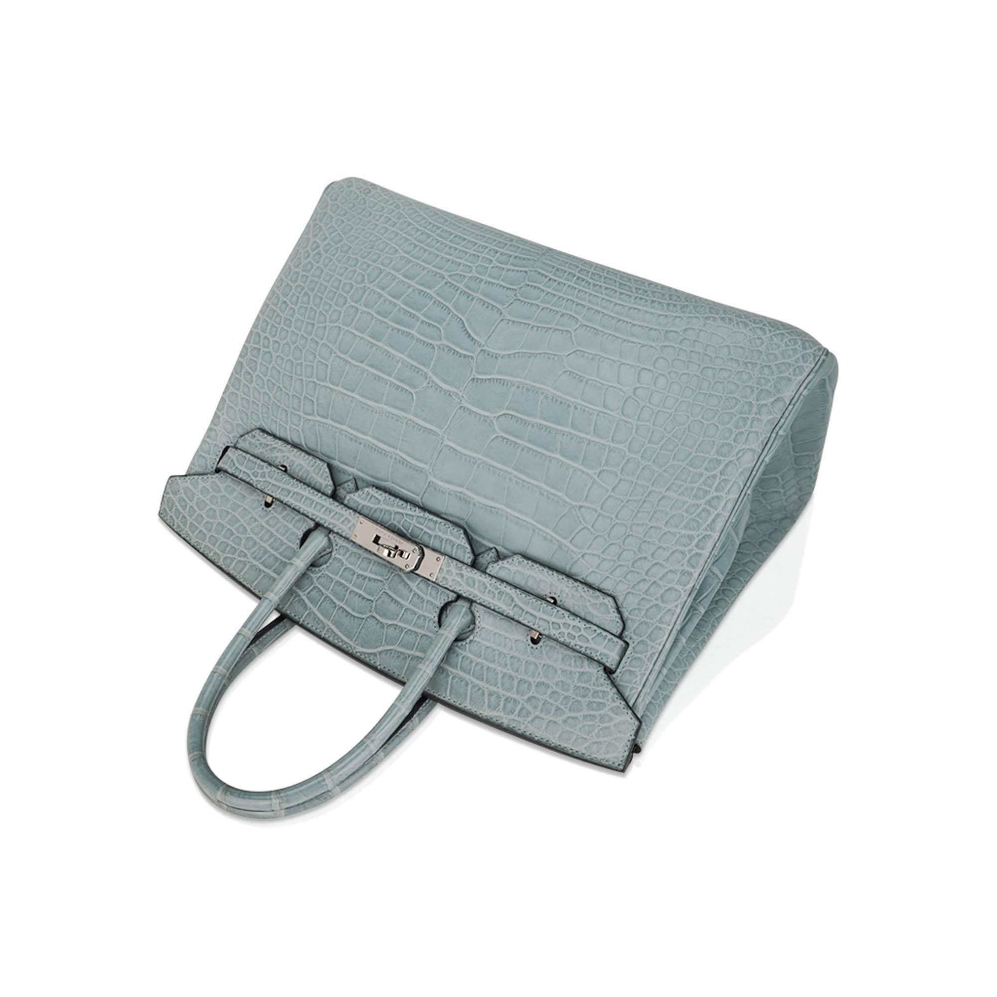 Hermes Limited Edition Birkin 35 Bag Ciel Matte Alligator with Palladium Hardwar en vente 5