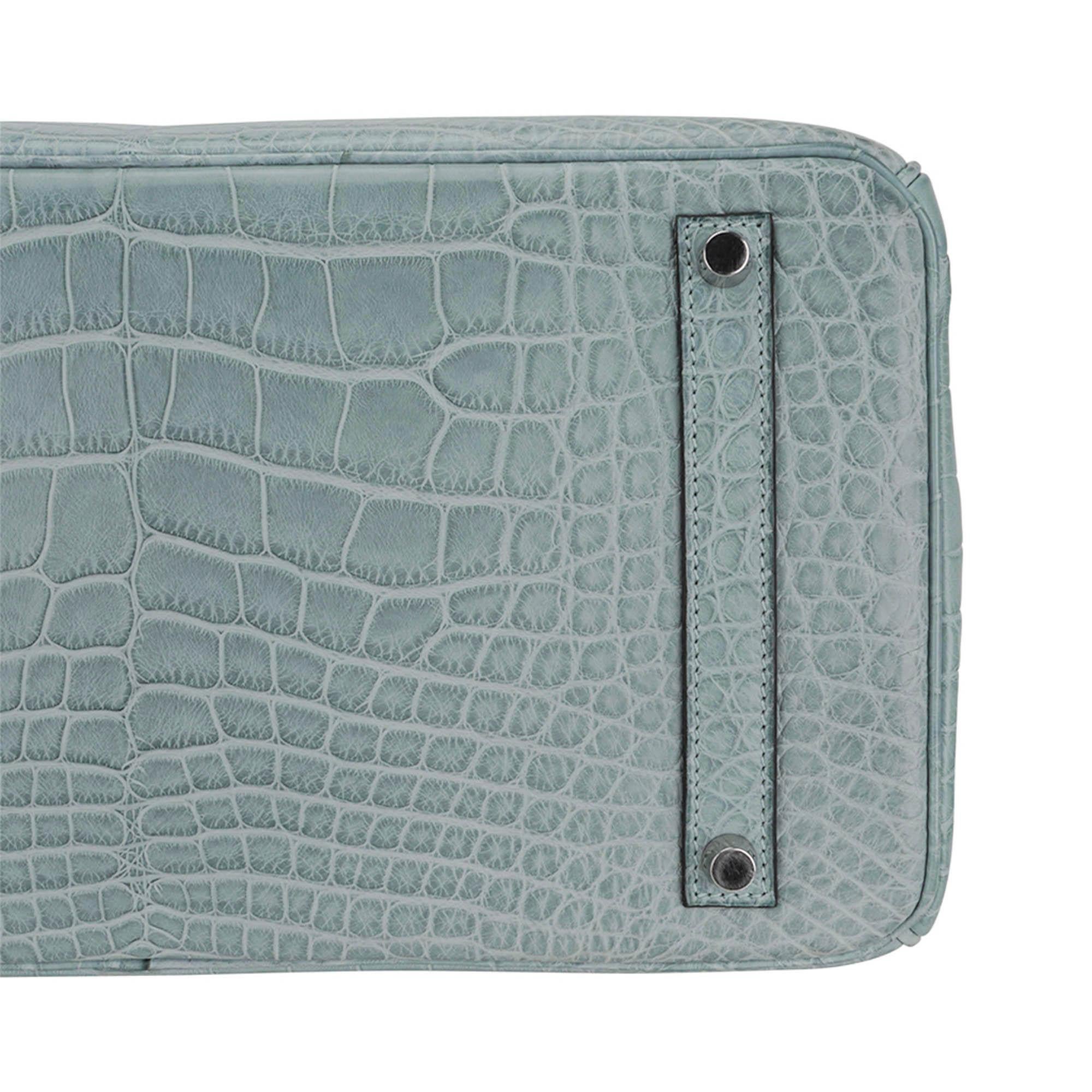 Hermes Limited Edition Birkin 35 Bag Ciel Matte Alligator with Palladium Hardwar en vente 8