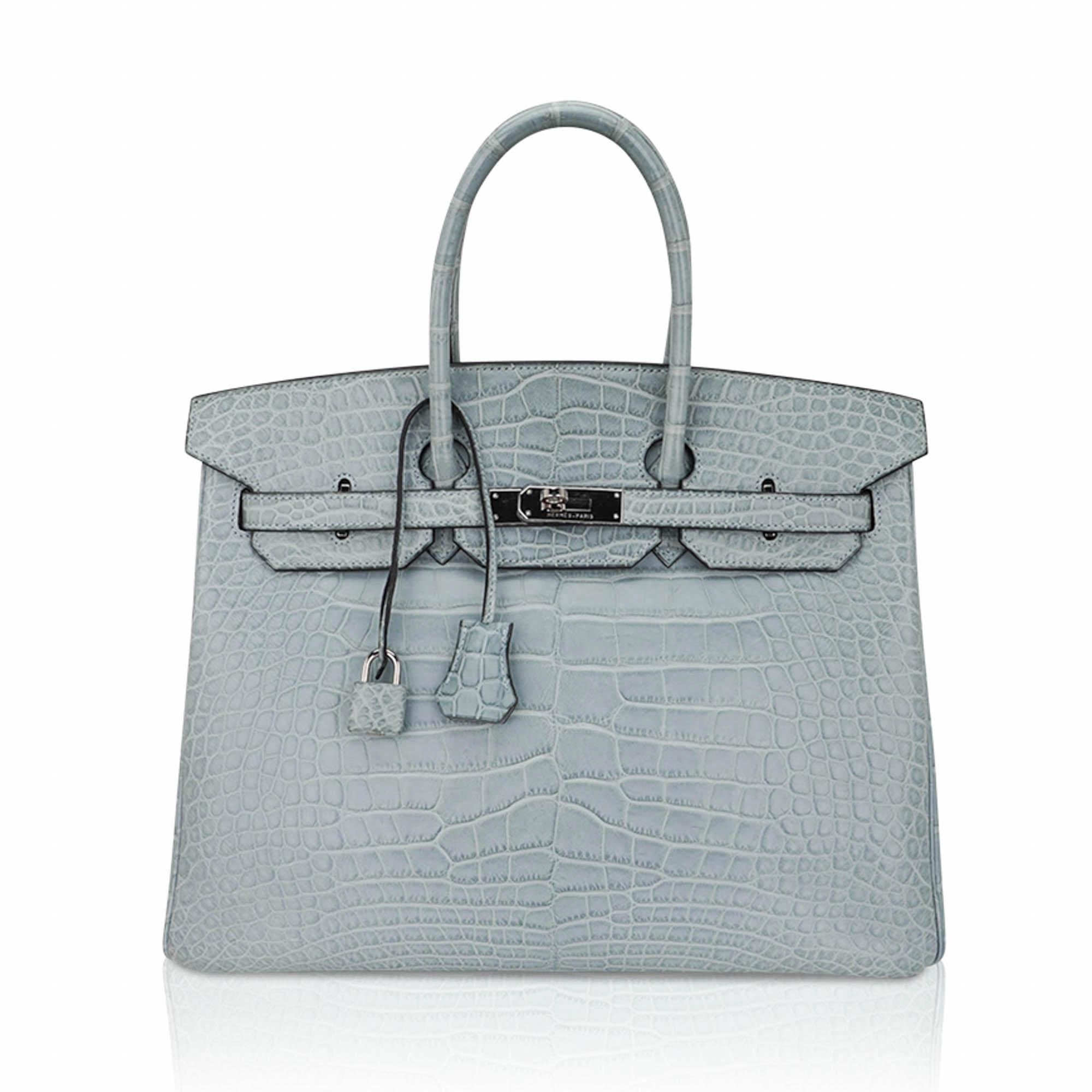 Hermes Limited Edition Birkin 35 Bag Ciel Matte Alligator with Palladium Hardwar en vente 9