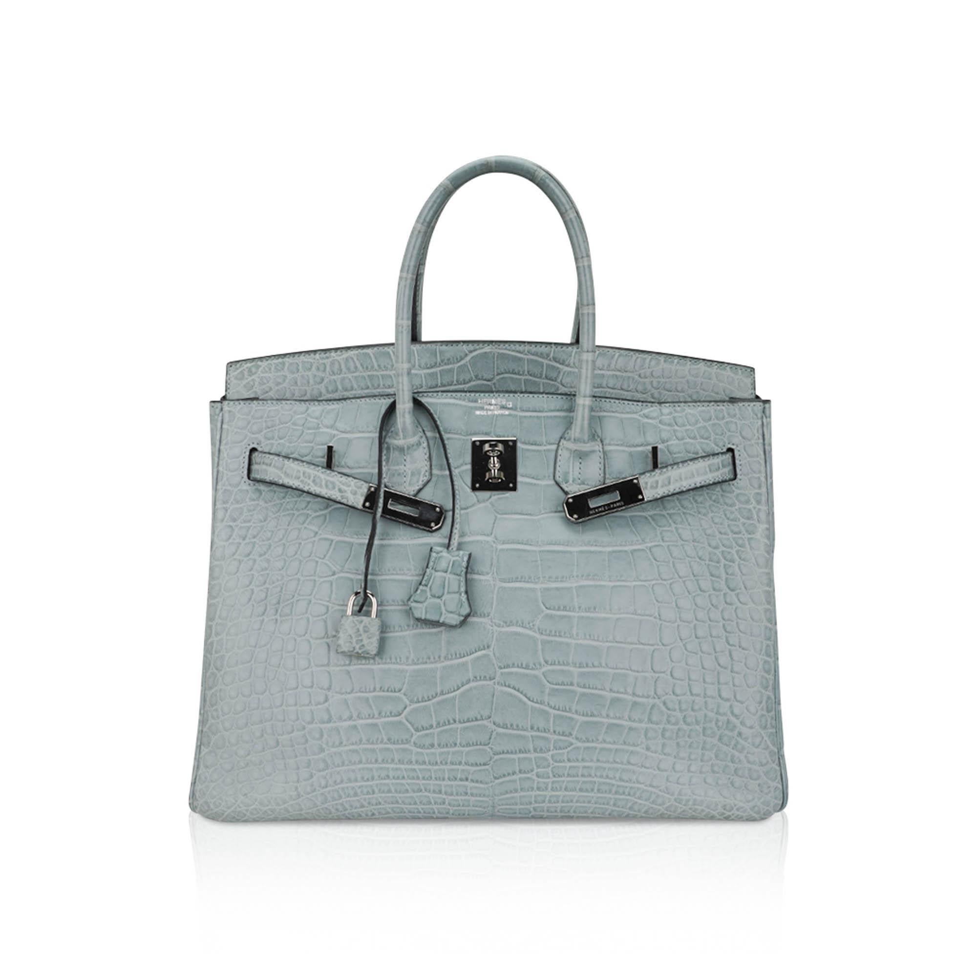 Gris Hermes Limited Edition Birkin 35 Bag Ciel Matte Alligator with Palladium Hardwar en vente