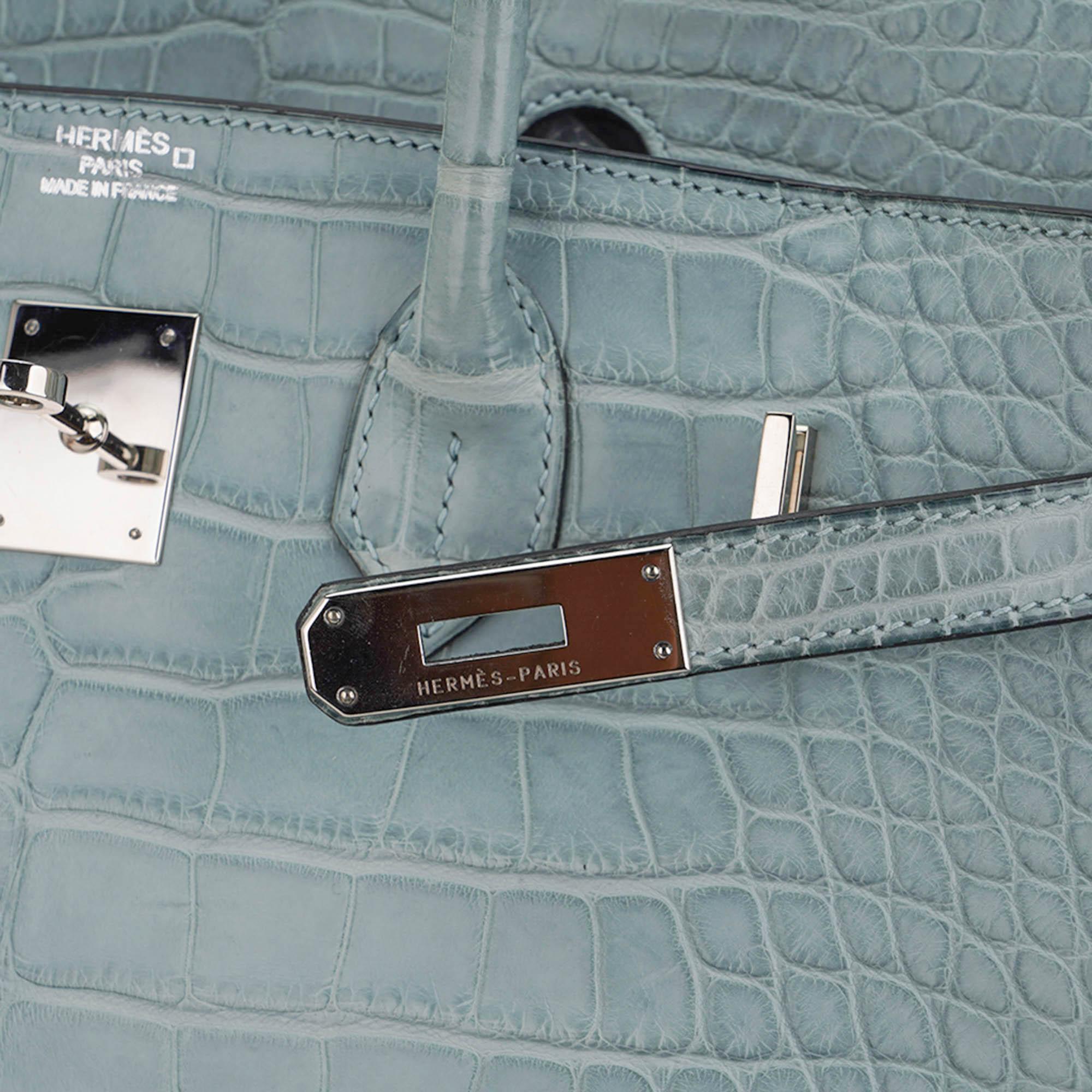 Hermes Limited Edition Birkin 35 Bag Ciel Matte Alligator with Palladium Hardwar en vente 1