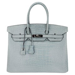 Hermes Limited Edition Birkin 35 Bag Ciel Matte Alligator with Palladium Hardwar