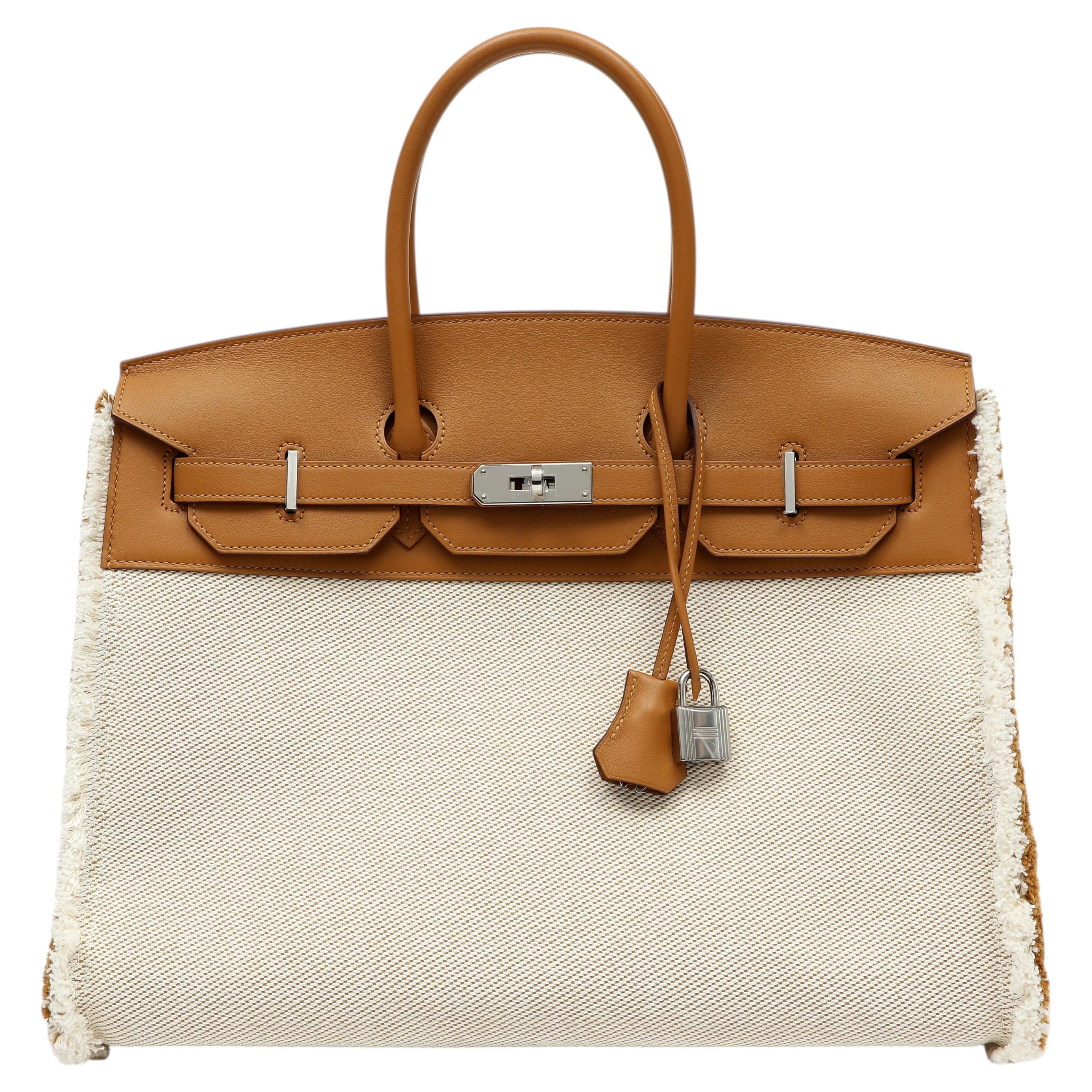 Hermès Edición Limitada Birkin 35cm "Fray Fray" Piel Swift Marrón Lienzo Beige