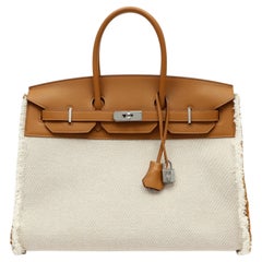 Hermès Limited Edition Birkin 35cm "Fray Fray" Brown Swift Leather Beige Canvas