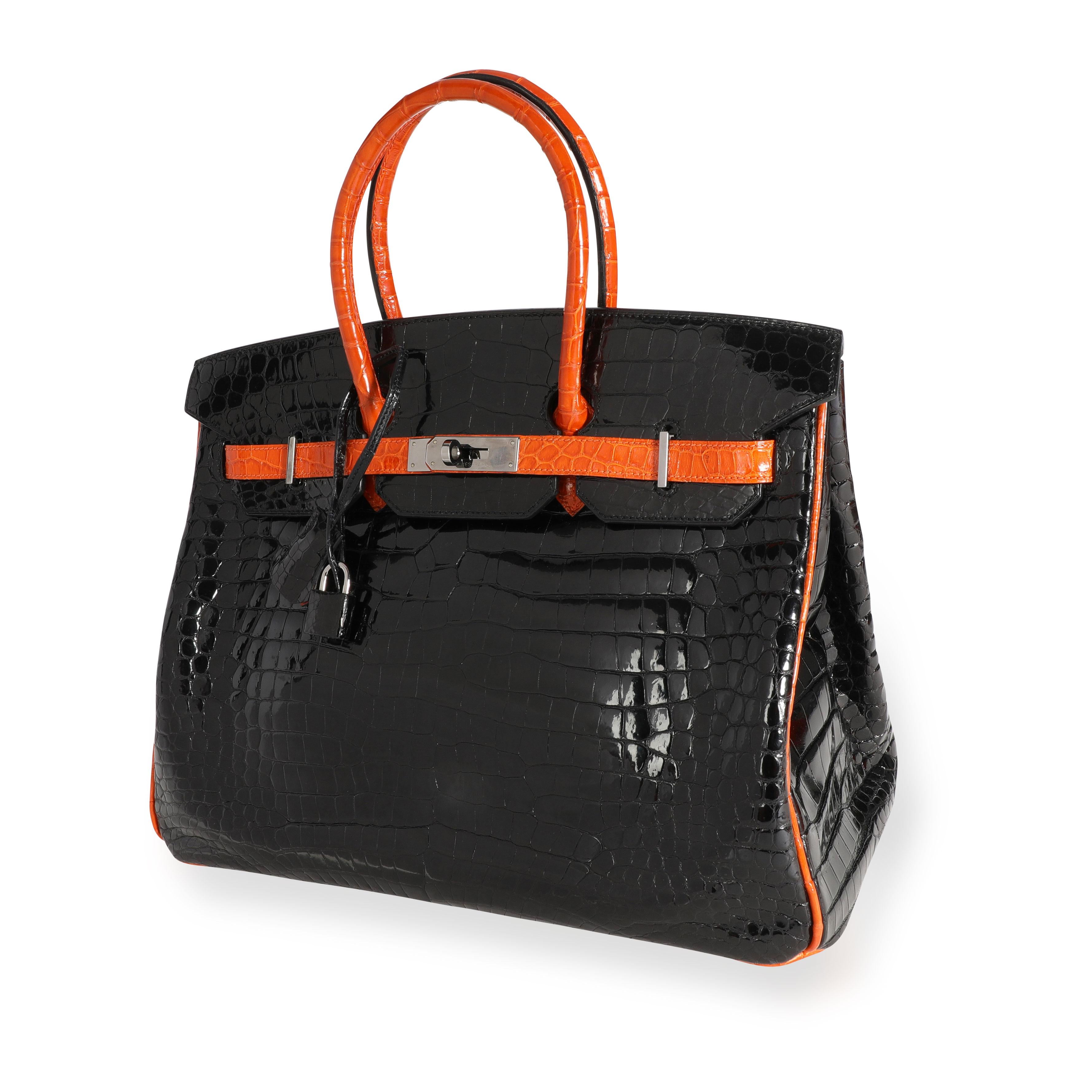 Hermès Limited Edition Black & Orange Shiny Porosus Crocodile Birkin 35 PHW 1